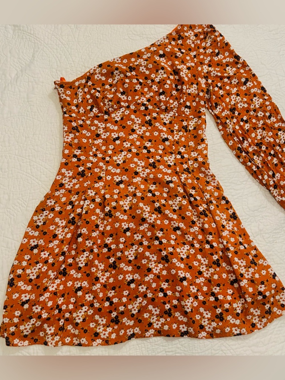 Free People Orange Floral One-Shoulder Dress